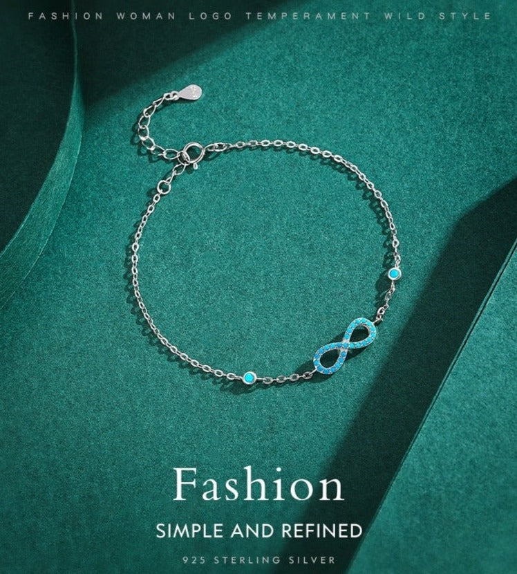 Turquoise Fine Infinite Love Chain Bracelet 925 Sterling Silver - Boncuque