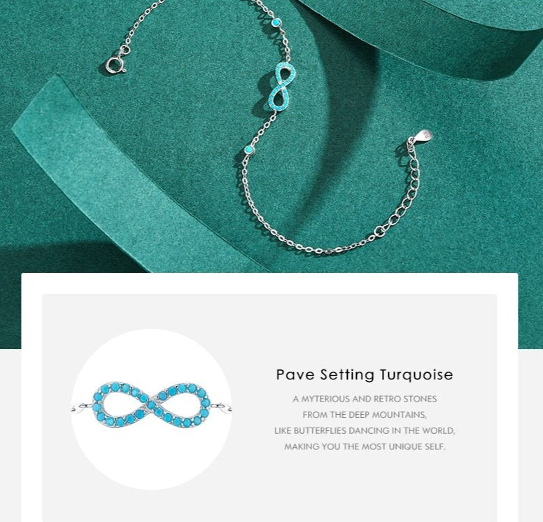 Turquoise Fine Infinite Love Chain Bracelet 925 Sterling Silver - Boncuque