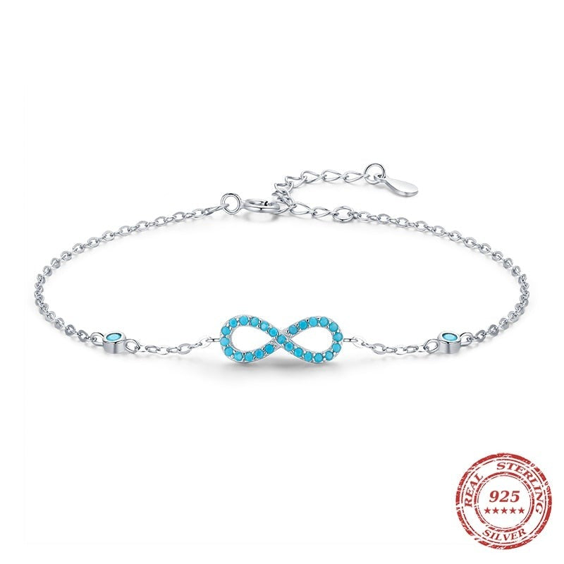 Turquoise Fine Infinite Love Chain Bracelet 925 Sterling Silver - Boncuque