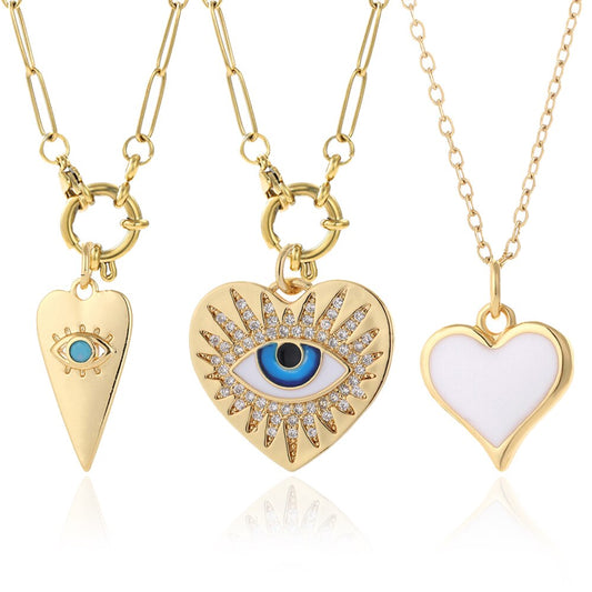 Cute Heart Blue Eye Pendant Necklace Stainless Steel - Boncuque Store