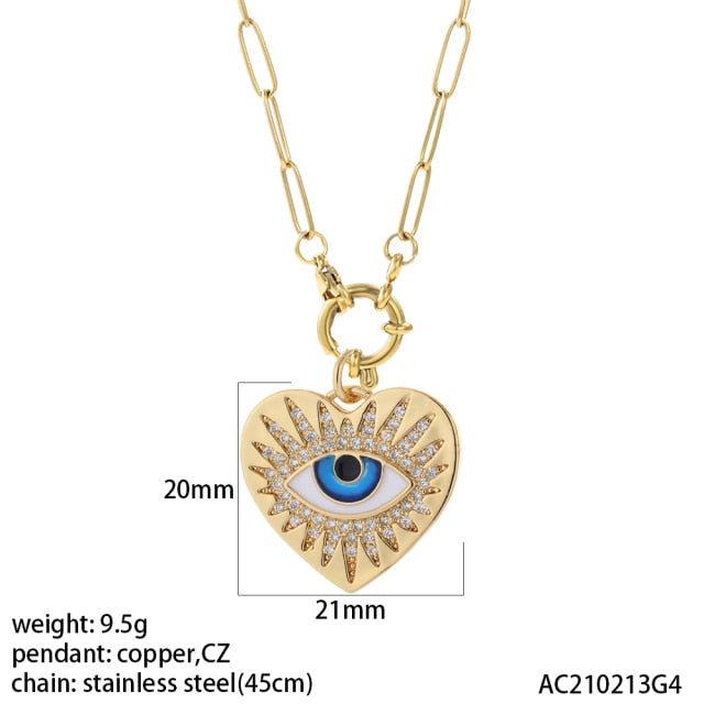 Cute Heart Blue Eye Pendant Necklace Stainless Steel - Boncuque Store