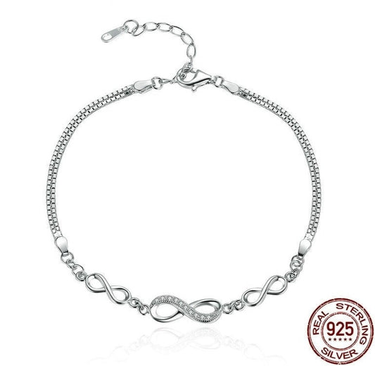 Authentic 925 Sterling Silver Infinity Love Chain, Adjustable Bracelet - Boncuque