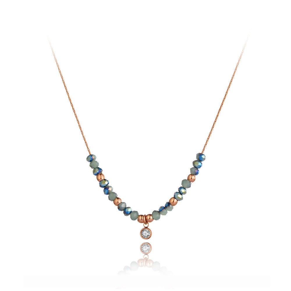 Stainless Steel Colorful Crystal Stone Pendant in Rose Gold Necklace - Boncuque Store