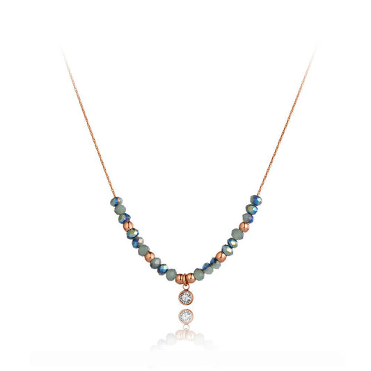 Stainless Steel Colorful Crystal Stone Pendant in Rose Gold Necklace - Boncuque Store