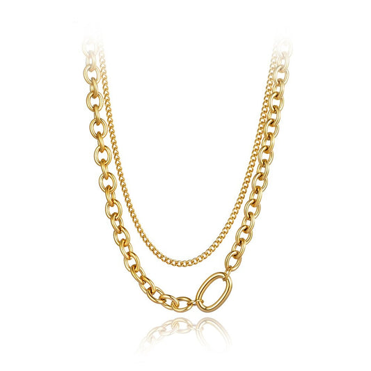 Double Layer Chain Necklace Stainless Steel, Gold Plated - Boncuque Store