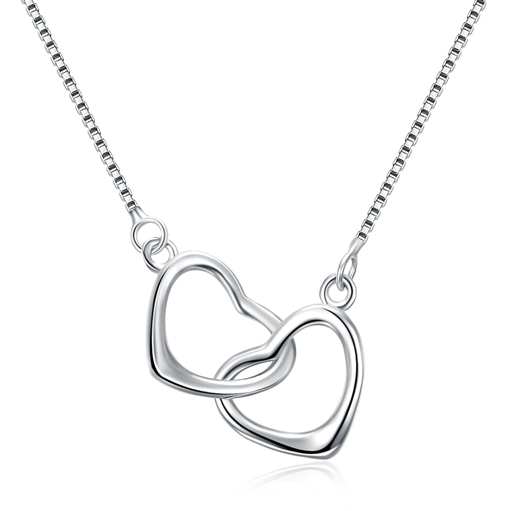 925 Sterling Silver Necklace With Heart to Heart Pendant - Boncuque