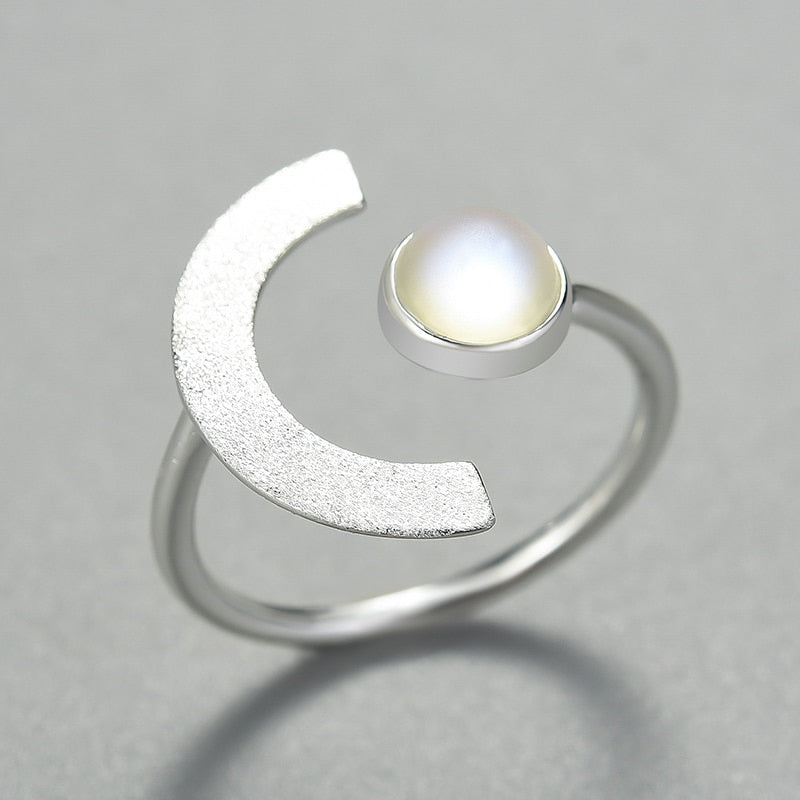 925 Sterling Silver, 18K Gold Plated, Adjustable Moonstone Ring with Stone - Boncuque Store