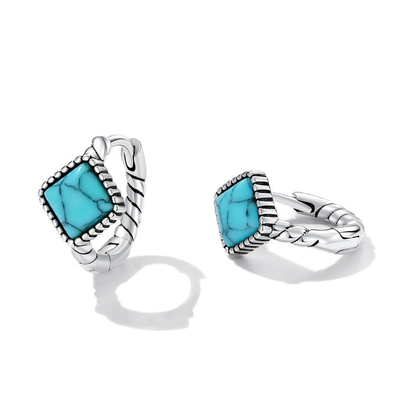 925 Sterling Silver Geometric Open Ring Gemstone Earrings - Boncuque Store