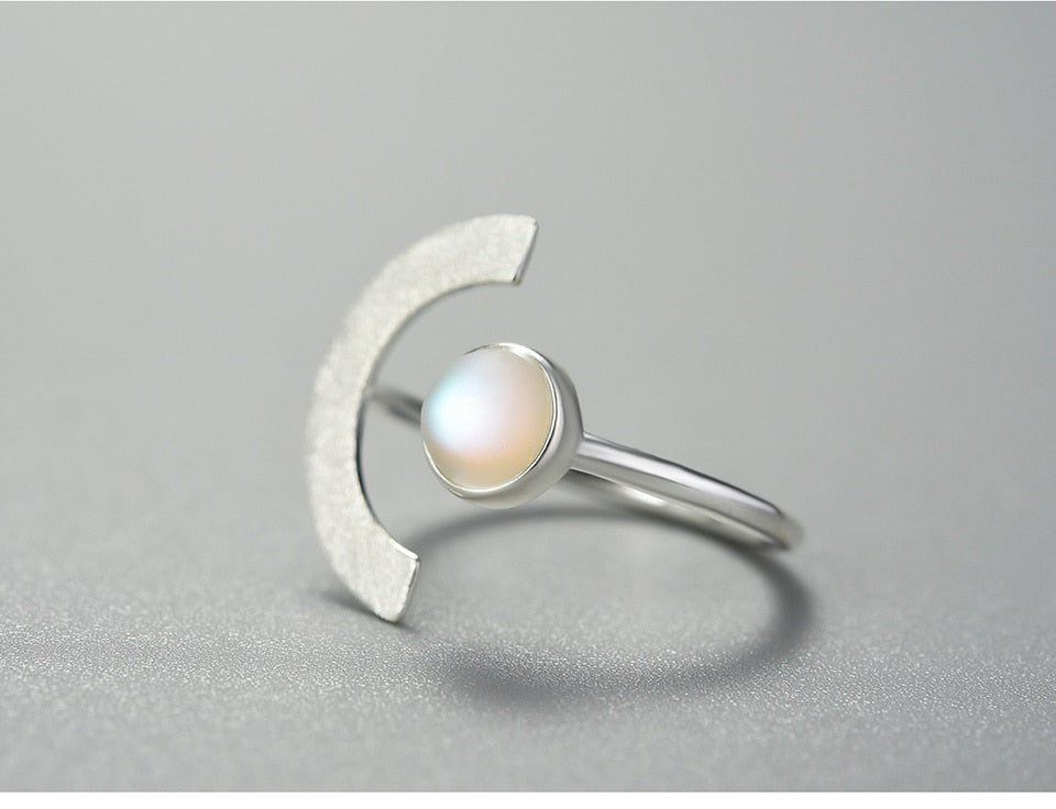 925 Sterling Silver, 18K Gold Plated, Adjustable Moonstone Ring with Stone - Boncuque Store