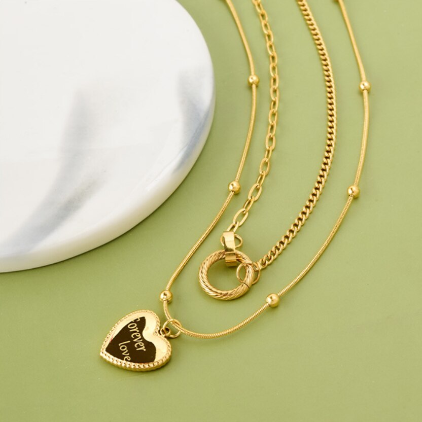 Stainless Steel Two Layer Pendant Necklace -  Forever Love - Boncuque