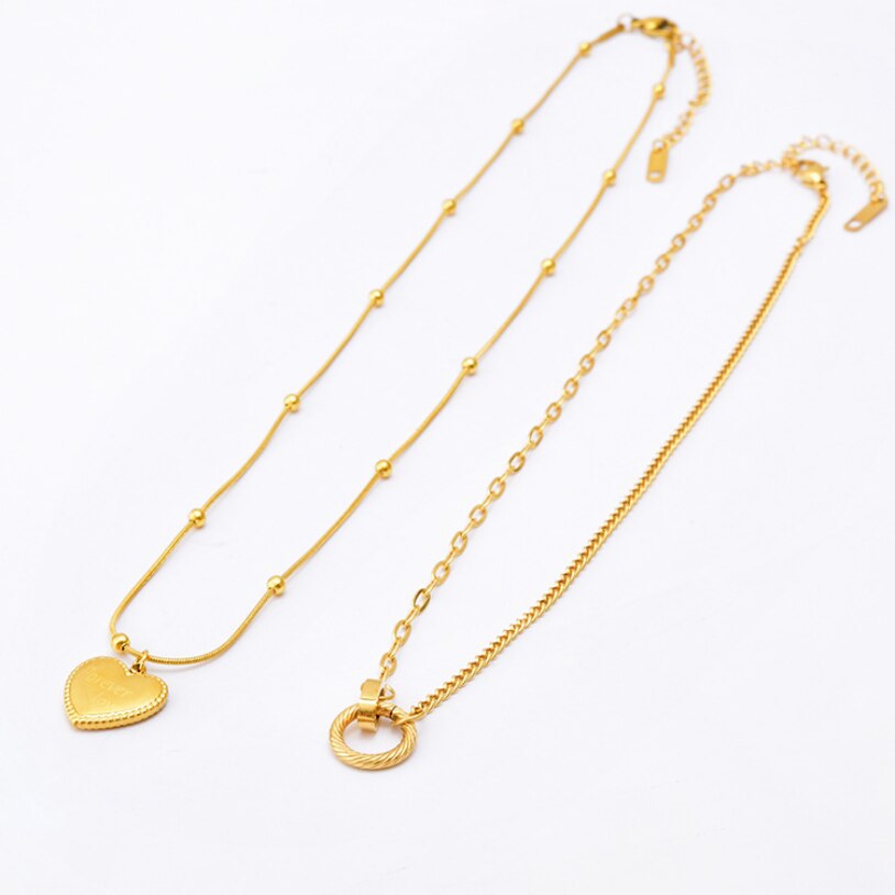 Stainless Steel Two Layer Pendant Necklace -  Forever Love - Boncuque