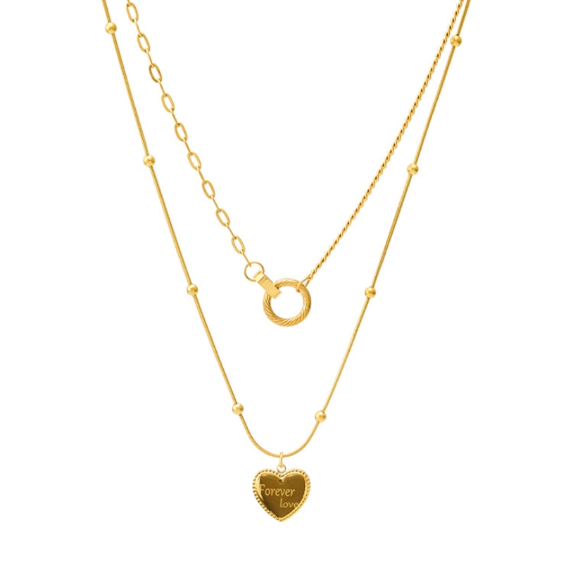 Stainless Steel Two Layer Pendant Necklace -  Forever Love - Boncuque