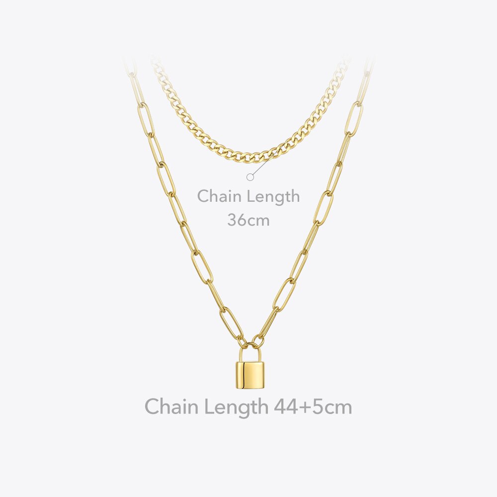 Stainless Steel Double Chain Necklace With Lock Pendant - Boncuque Store