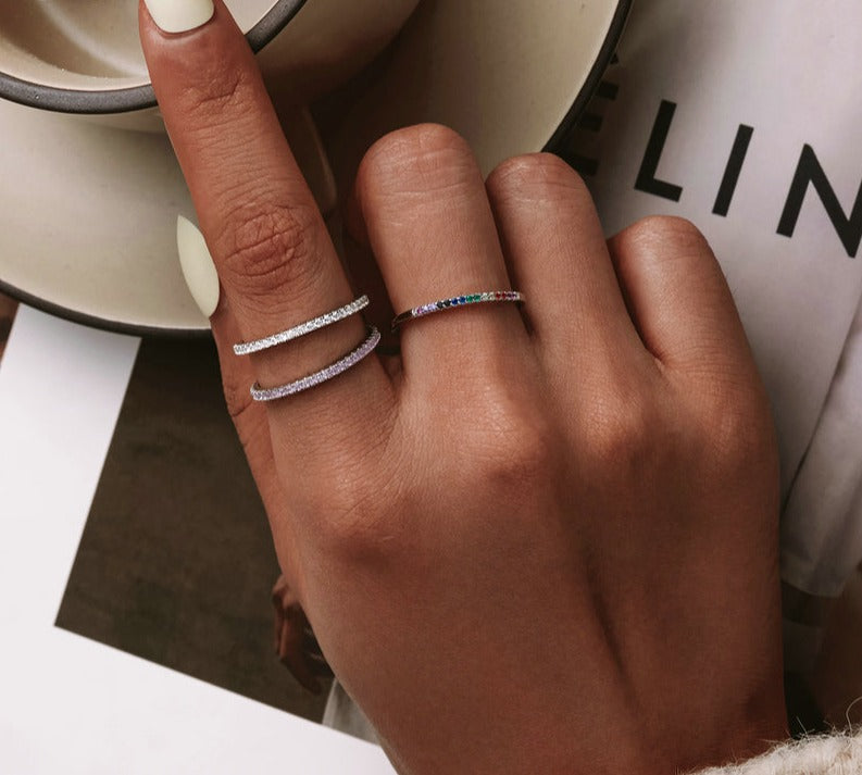Stackable 925 Sterling Silver Rings Cubic Zirconia Simulated Diamonds - Boncuque Store