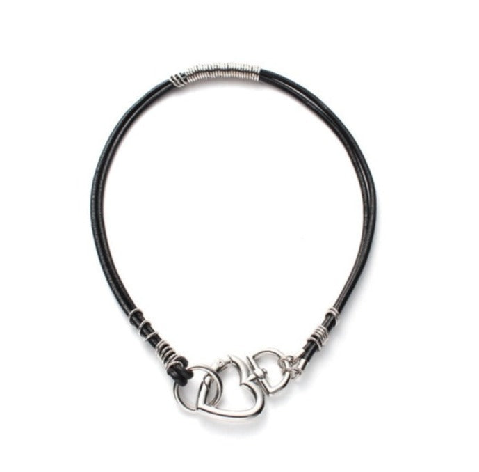 Double Layered Leather Necklace Metal Heart Lock Pendant - Boncuque Store