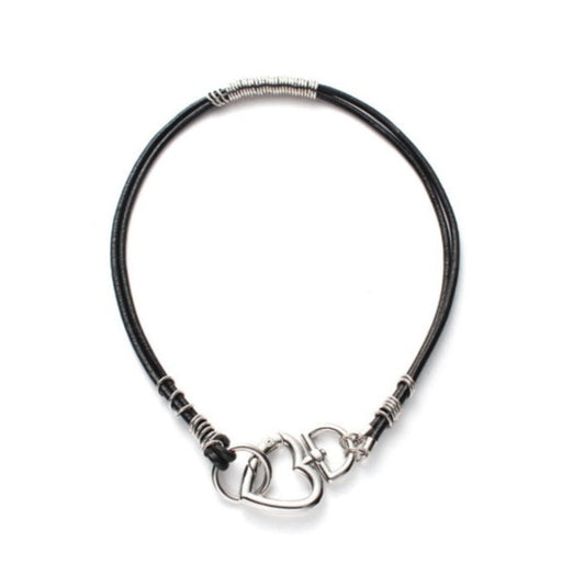 Double Layered Leather Necklace Metal Heart Lock Pendant - Boncuque Store