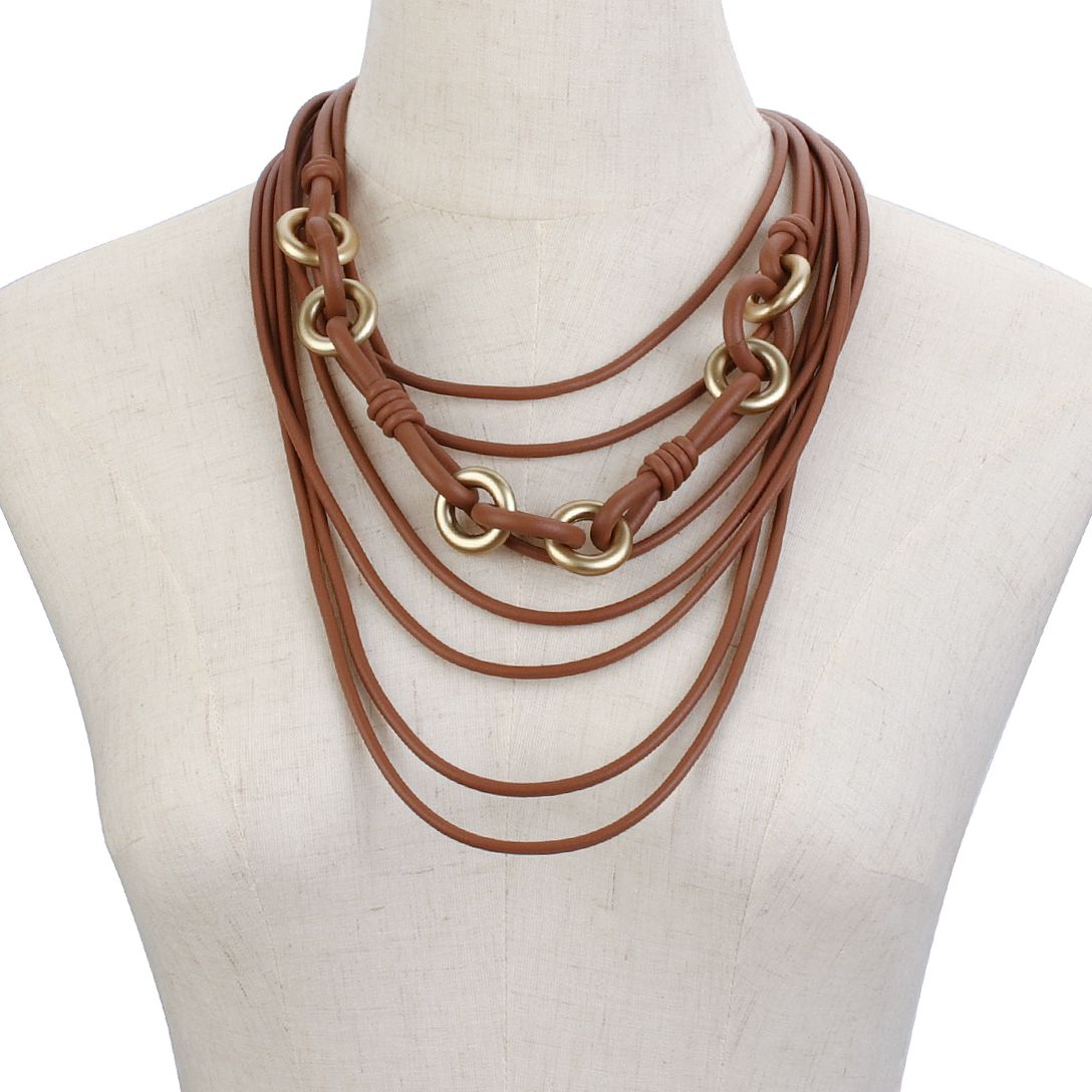 Handmade Rubber Leather Long Necklace & Circle Pendant - Boncuque Store