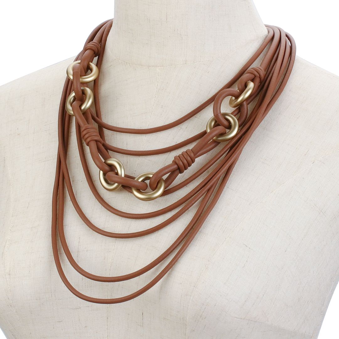 Handmade Rubber Leather Long Necklace & Circle Pendant - Boncuque Store