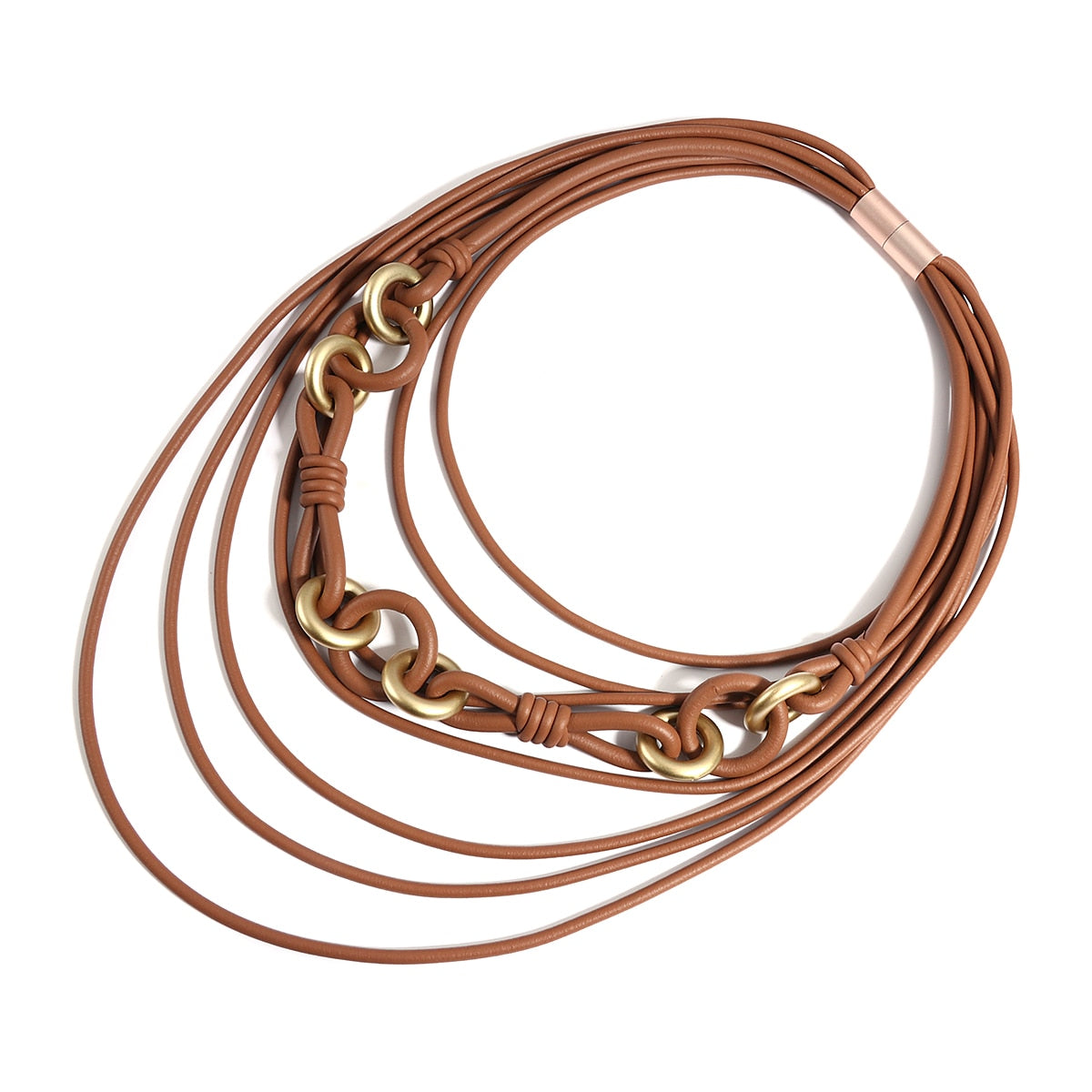 Handmade Rubber Leather Long Necklace & Circle Pendant - Boncuque Store