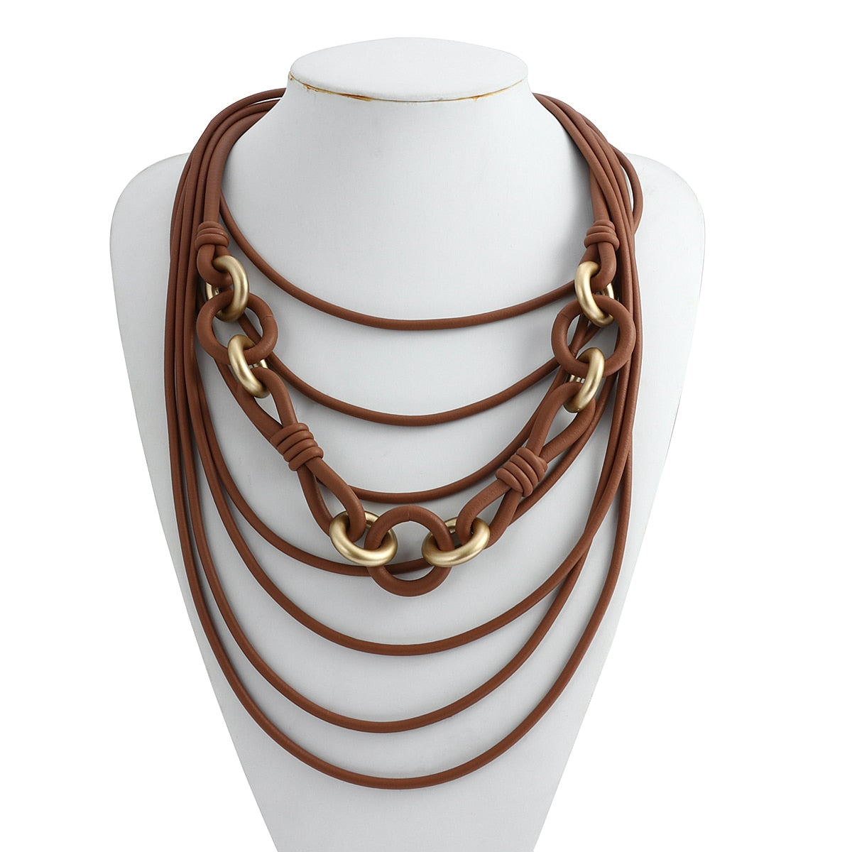 Handmade Rubber Leather Long Necklace & Circle Pendant - Boncuque Store