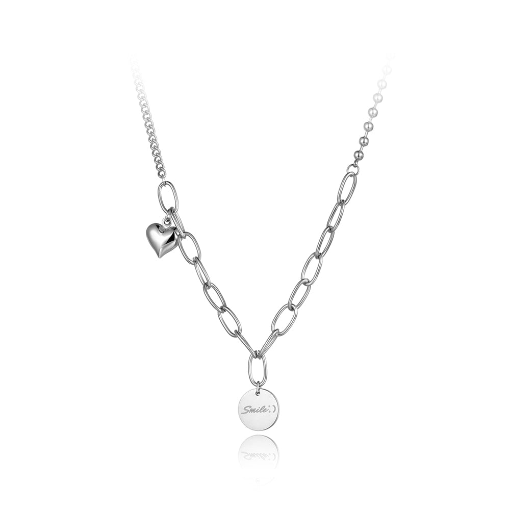 Stainless Steel Cute Smile & Love Heart Pendant Necklace Bracelet - Boncuque Store