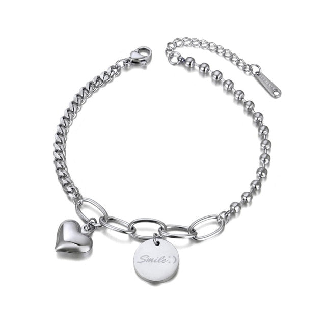 Stainless Steel Cute Smile & Love Heart Pendant Necklace Bracelet - Boncuque Store