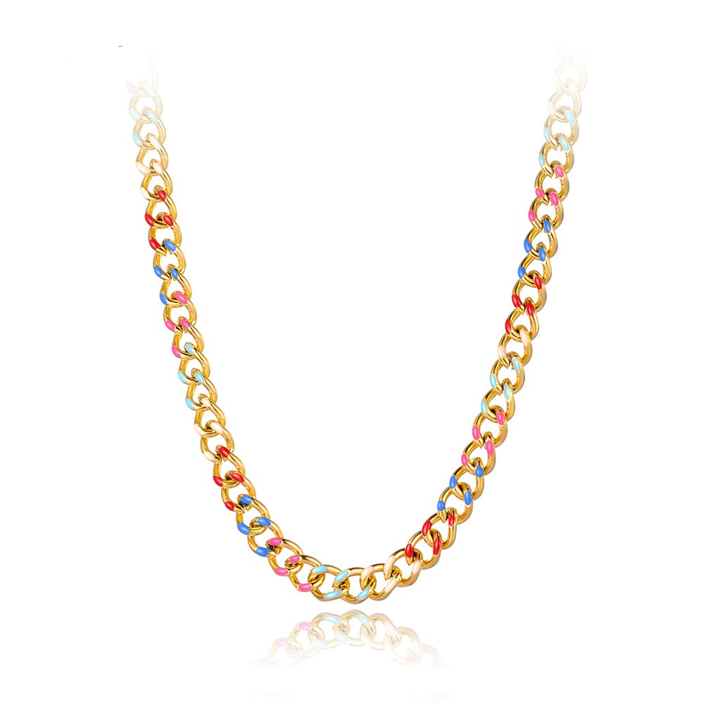 18 K Gold Plated Stainless Steel Necklace With Colorful Glaze - Boncuque Store