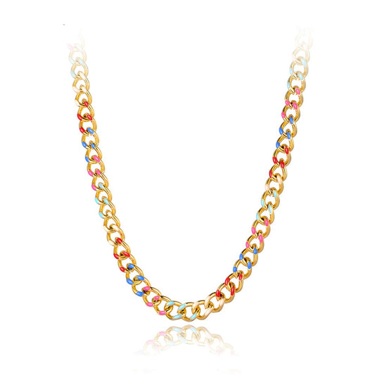 18 K Gold Plated Stainless Steel Necklace With Colorful Glaze - Boncuque Store