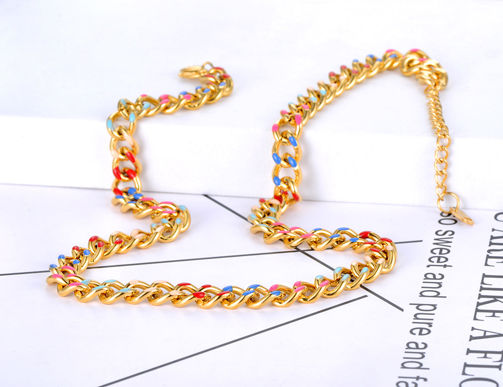 18 K Gold Plated Stainless Steel Necklace With Colorful Glaze - Boncuque Store