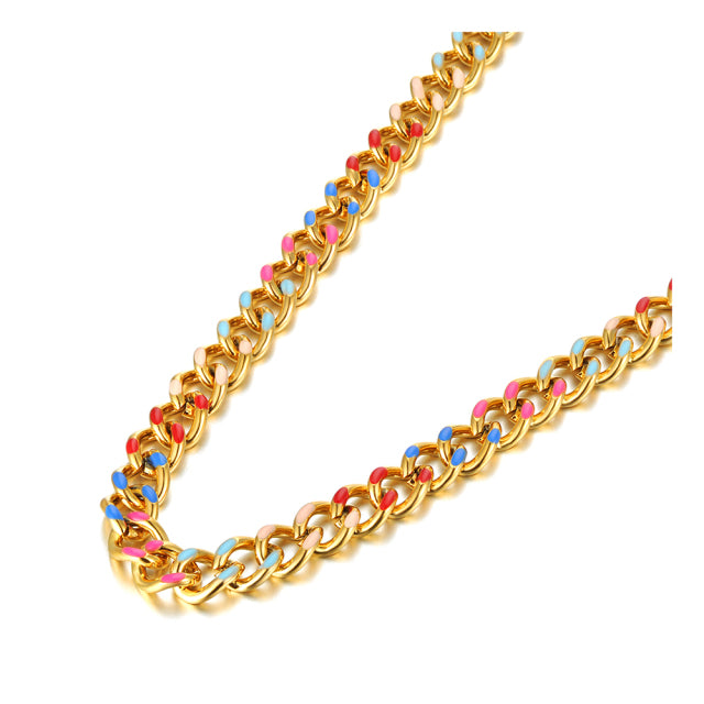 18 K Gold Plated Stainless Steel Necklace With Colorful Glaze - Boncuque Store