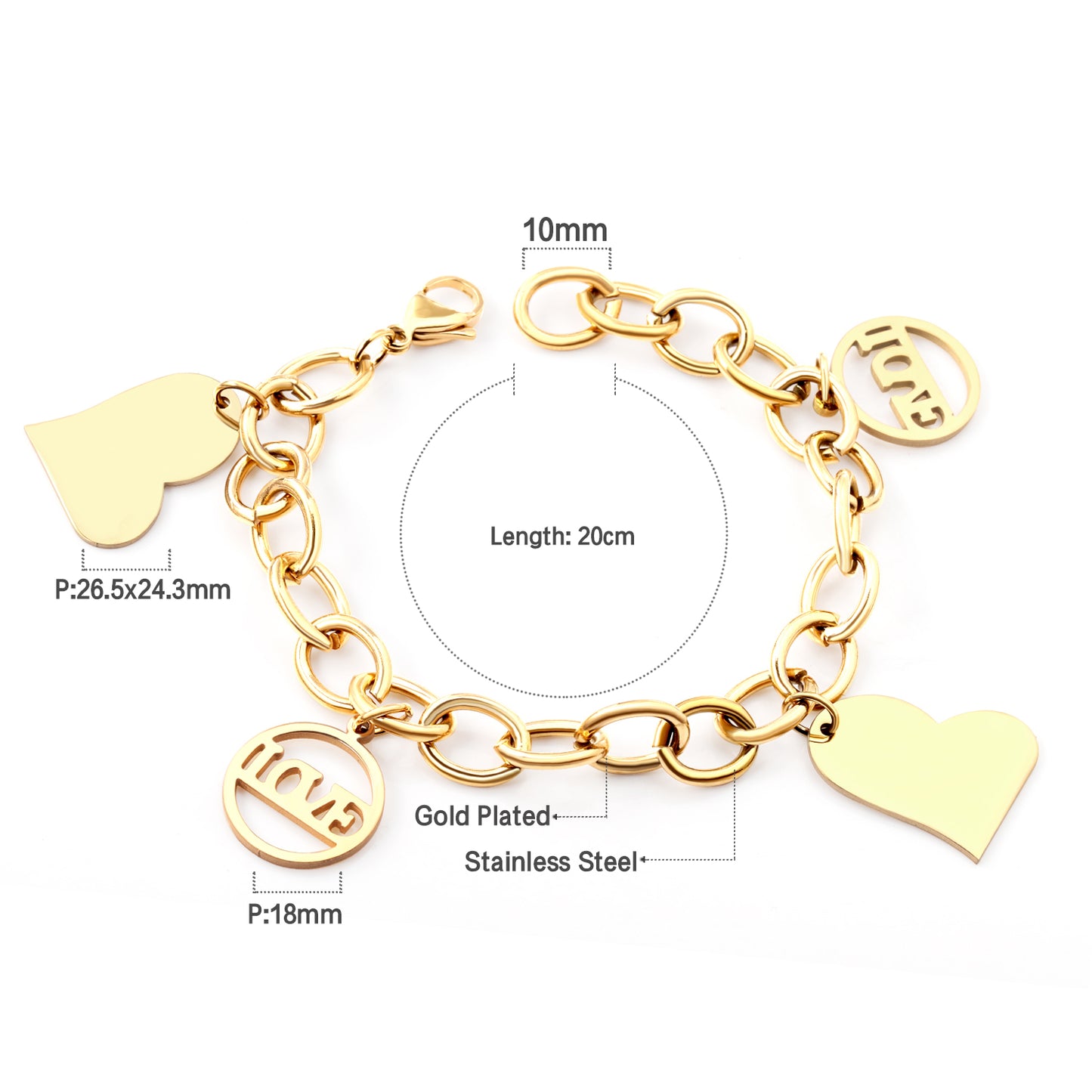 316L Stainless Steel Chain Fashion Bracelets, Gold Plated - Boncuque Store