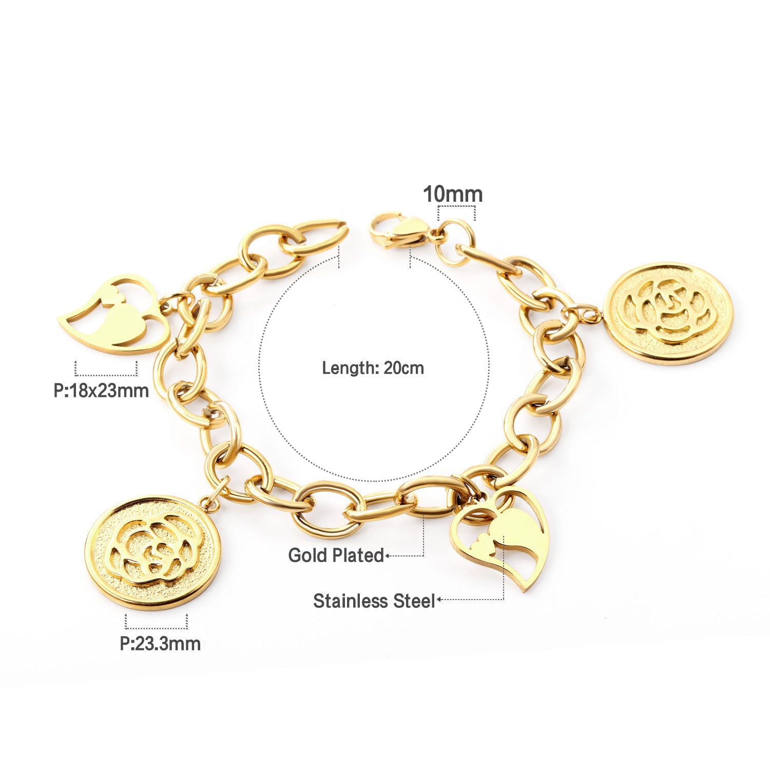 316L Stainless Steel Chain Fashion Bracelets, Gold Plated - Boncuque Store