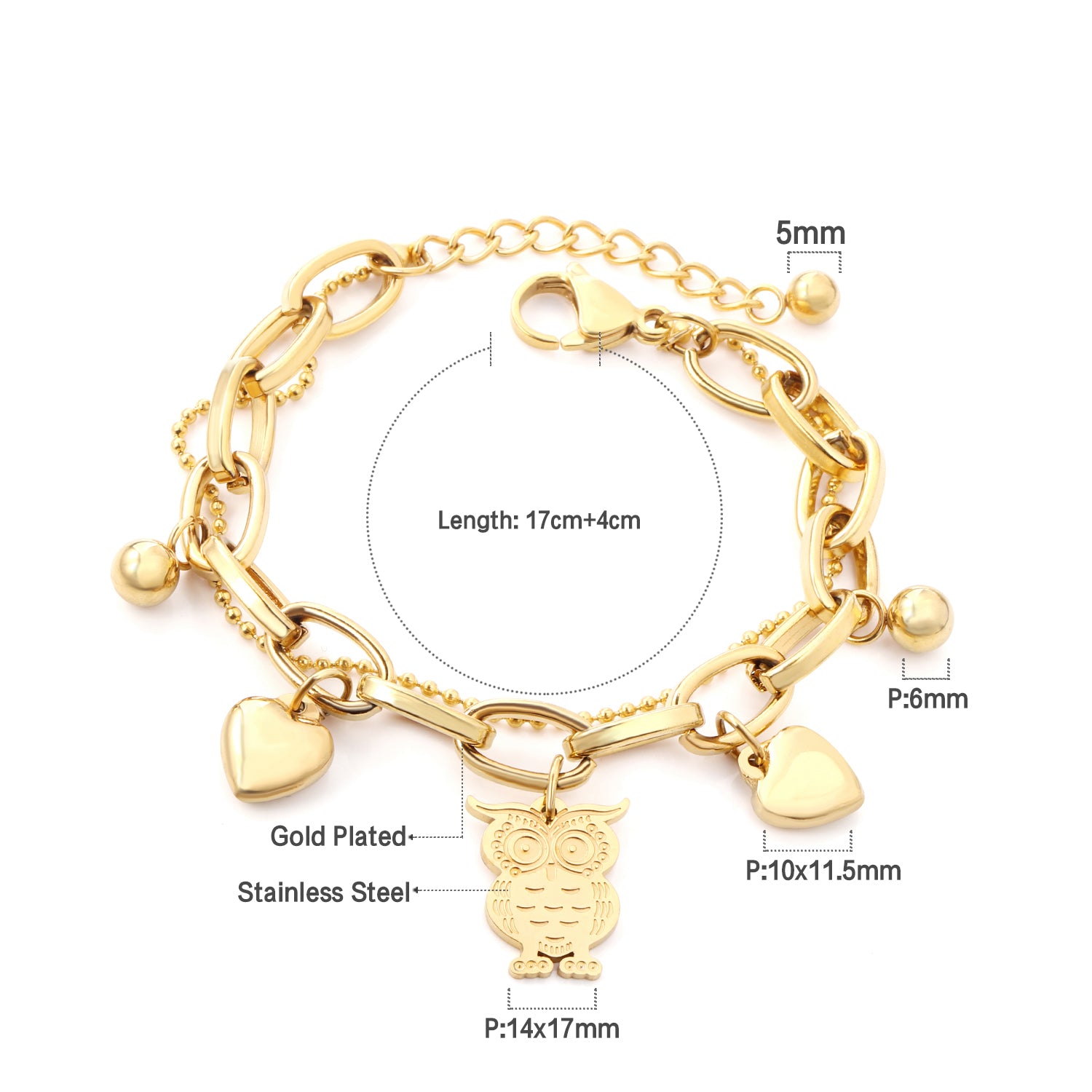 316L Stainless Steel Chain Fashion Bracelets, Gold Plated - Boncuque Store