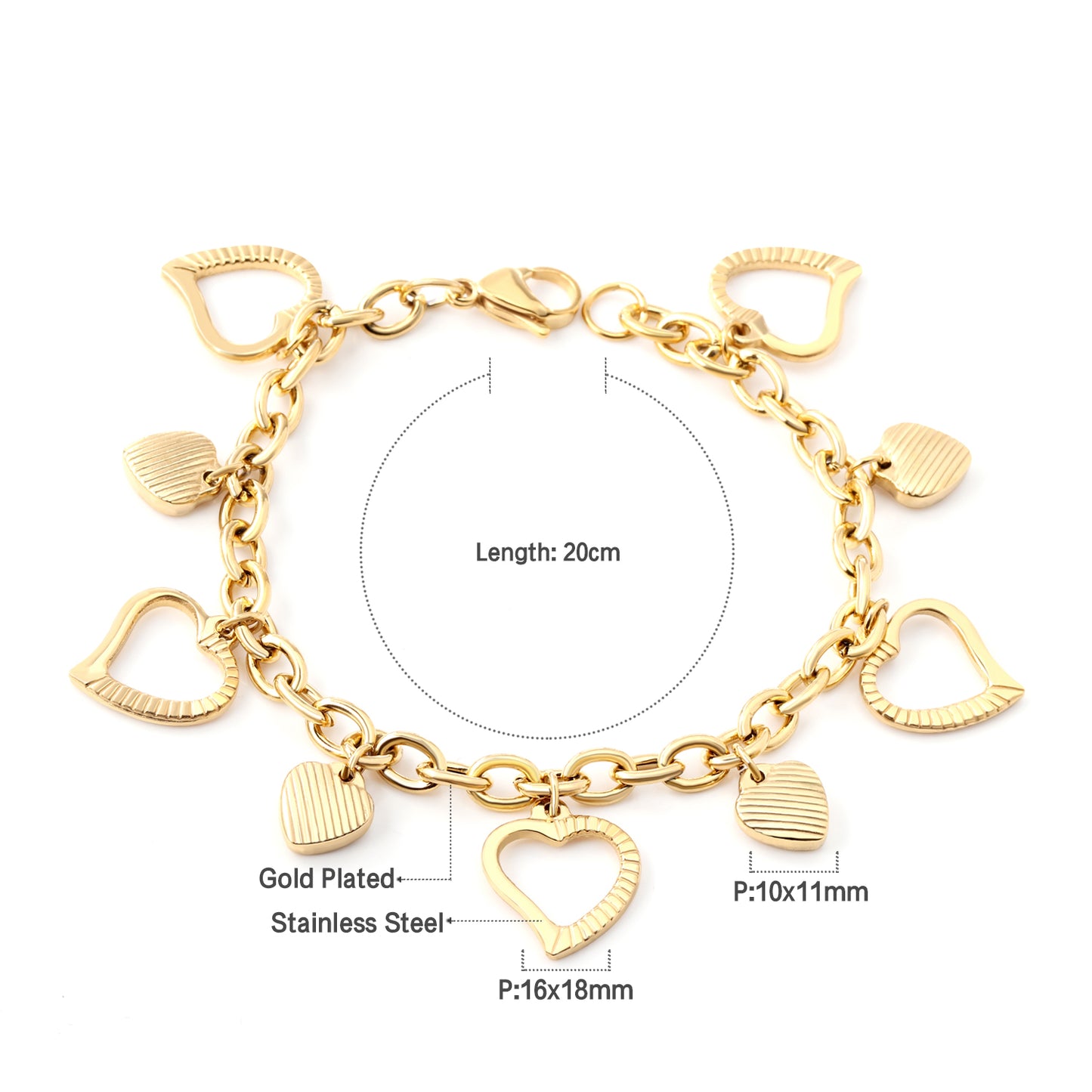 316L Stainless Steel Chain Fashion Bracelets, Gold Plated - Boncuque Store