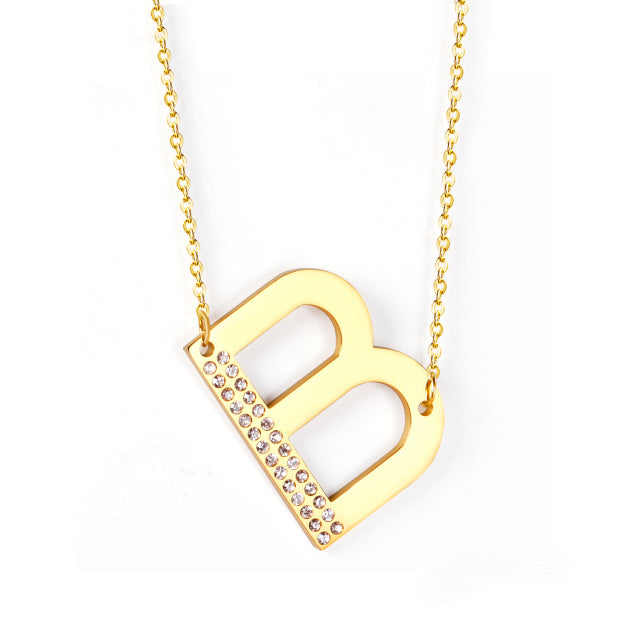 Letter Pendant Necklace in Gold Color, Stainless Steel - Boncuque Store