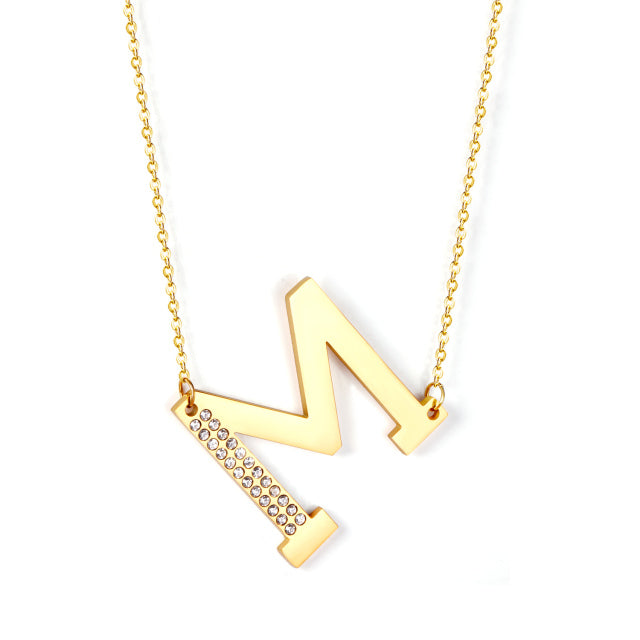 Letter Pendant Necklace in Gold Color, Stainless Steel - Boncuque Store