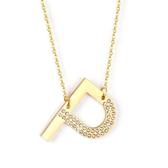 Letter Pendant Necklace in Gold Color, Stainless Steel - Boncuque Store