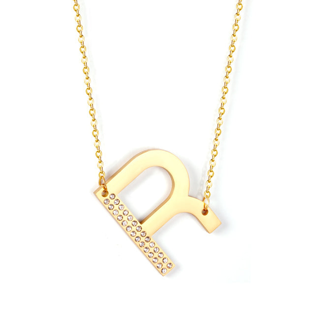 Letter Pendant Necklace in Gold Color, Stainless Steel - Boncuque Store