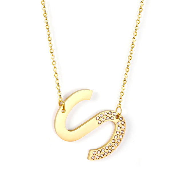 Letter Pendant Necklace in Gold Color, Stainless Steel - Boncuque Store