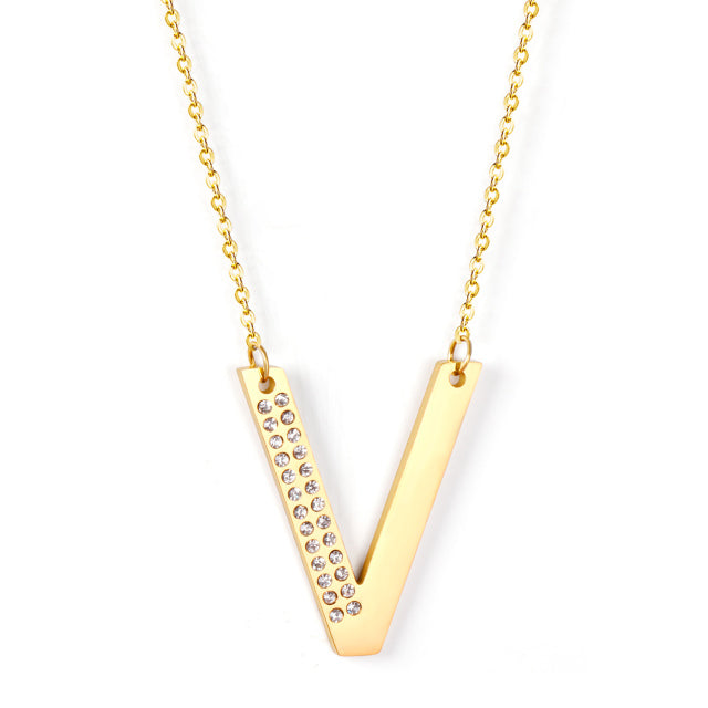 Letter Pendant Necklace in Gold Color, Stainless Steel - Boncuque Store