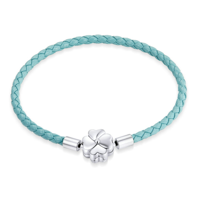 Leather Bracelet with 925 Silver Sterling Flower Leaf - Boncuque Store