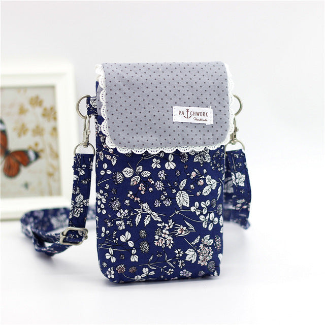 Mini Handbag - Cotton Floral Prints Mobile Phone Purse Wallet - Boncuque Store