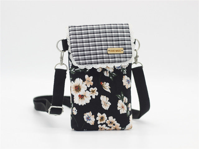 Mini Handbag - Cotton Floral Prints Mobile Phone Purse Wallet - Boncuque Store