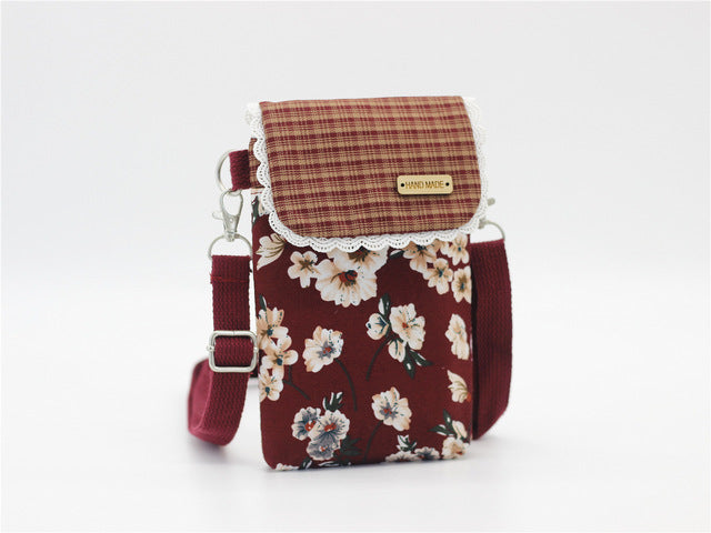 Mini Handbag - Cotton Floral Prints Mobile Phone Purse Wallet - Boncuque Store