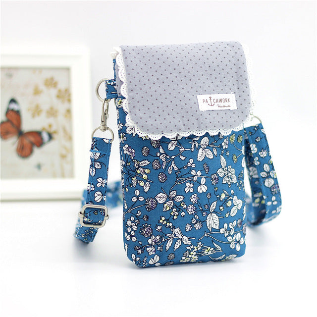 Mini Handbag - Cotton Floral Prints Mobile Phone Purse Wallet - Boncuque Store