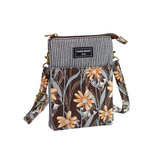 Crossbody Shoulder Bag For Mobile Phone, Cotton Flower Printing - Boncuque Store