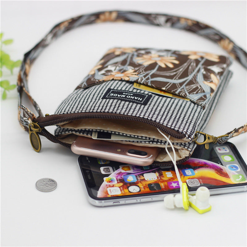 Crossbody Shoulder Bag For Mobile Phone, Cotton Flower Printing - Boncuque Store