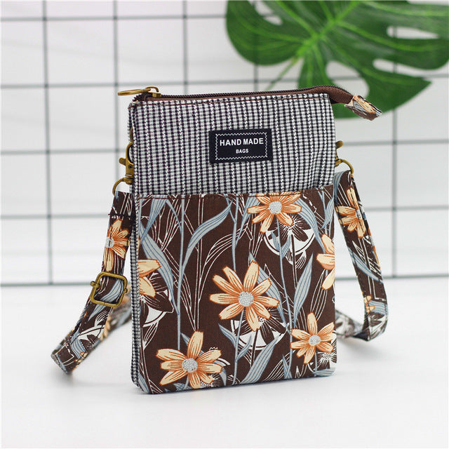 Crossbody Shoulder Bag For Mobile Phone, Cotton Flower Printing - Boncuque Store