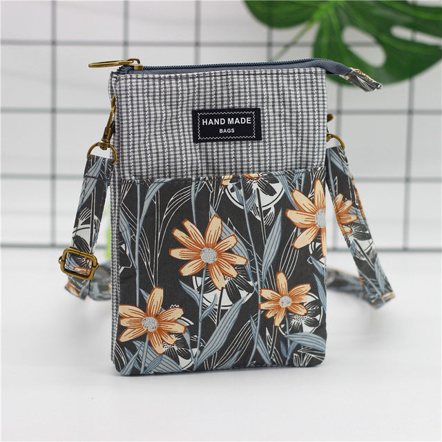 Crossbody Shoulder Bag For Mobile Phone, Cotton Flower Printing - Boncuque Store