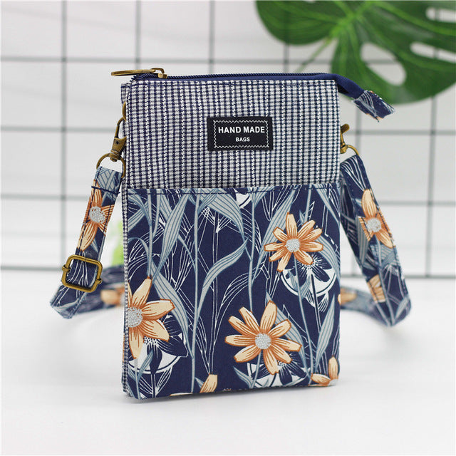 Crossbody Shoulder Bag For Mobile Phone, Cotton Flower Printing - Boncuque Store